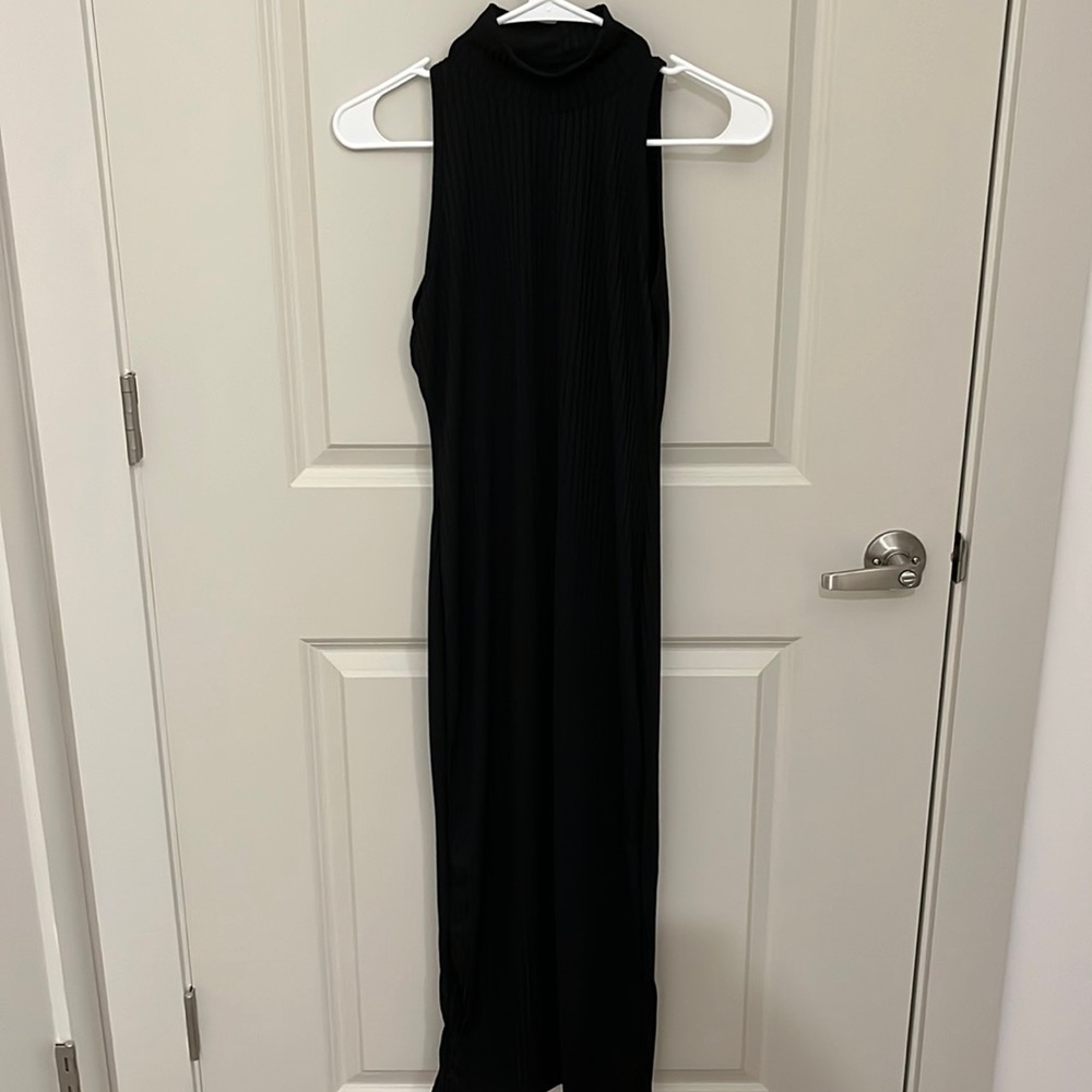 Black High Neck Bodycon Midi Dress